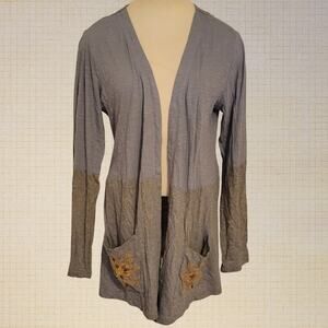 Gold Floral Embroidered Cardigan Lori Goldstein Gray Blue Lightweight Medium